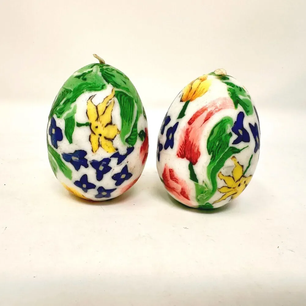 Vintage Multicolor Floral Egg Candles Set of 6 - Egg & Candle Collectors 2.5”